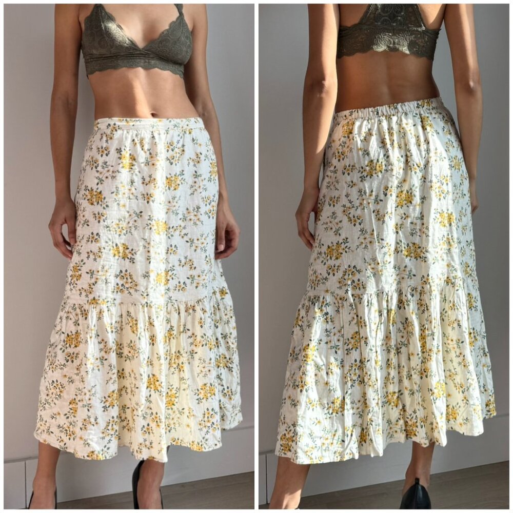 Joie Boho Sunflower Floral Print Midi Skirt